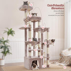 Heybly Cat Tree, 71-Inch Tall Cat Tower for Large Maine Coon Cats with Extra-Large Baseboard, Cat Condo Furniture with Multi-Level Platforms, 2 Hammocks and 12 Scratching Posts, Muchroom HCT037MU