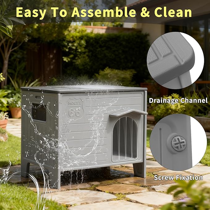Rockever Dog House Outdoor Indoor for Small Medium Dogs, Plastic Elevated Outdoor Dog House Waterproof Dog Kennel with Window, Easy Clean and Assemble(M)