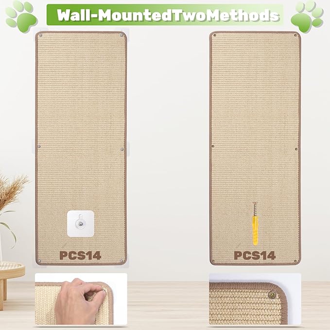 Natural Sisal Cat Wall Climbing Carpet, Wall Scratcher Carpet Mat Pad, Cat Climbing Wall, Tall Scratching Post, Wall Floor Couch Sofa Protector, Scratching Pad for Indoor Cats （39.3" Lx15.7 W, 1PC）