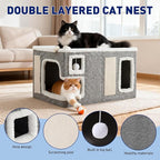 Cat Houses for Indoor Cats,Foldable with Cat Scratch Pad and Hanging Fur Ball - Washable Semi-Enclosed Cat Bed, Warming Comfy Cat Tent,22.83x16.92x12.99inch, Grey