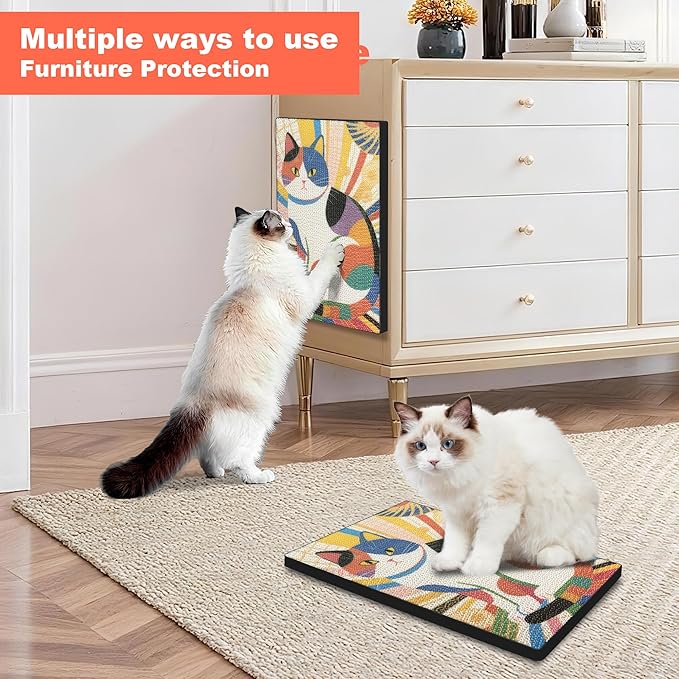 Art Cat Scratching Pad,Wall Scratcher for Indoor Cats - 16.54x11.81x1.18 Inches, Double-Sided Use, Cat Cardboard Scratcher Fits All Breeds & Sizes, Easy to Install,Cat Gifts
