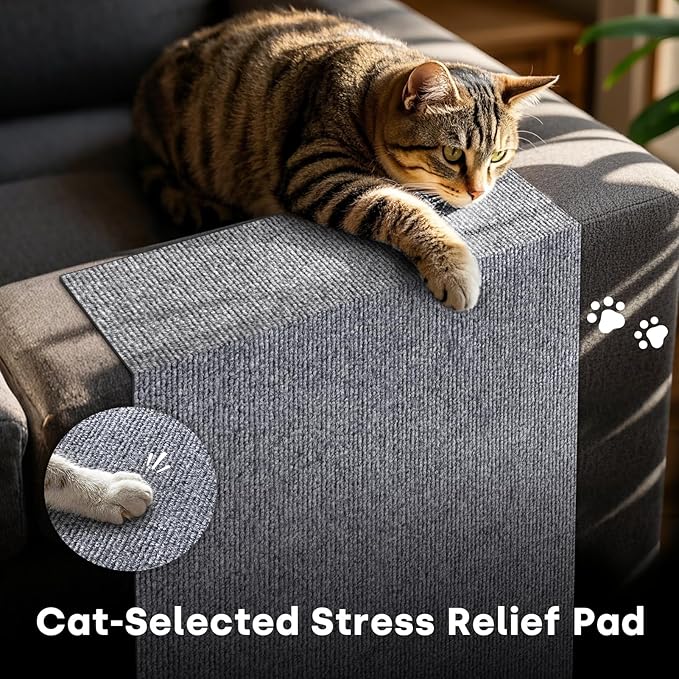 JOENIE Cat Scratch Protector, Self-Adhesive Scratching Pad, Trimmable Furniture Guard for Couches & Walls, Reusable & Washable Cat Claw Deterrent Mat (Light Grey, 15.8 * 39.4in, 1)