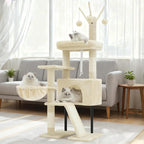 Cat Tree for Indoor Cats, Cat Tower with Scratching Post for Small Cats and Kittens, Cat House with Removable Top Platform and Fluffy Balls, Hanging Cat Basket, Beige GCT006SM