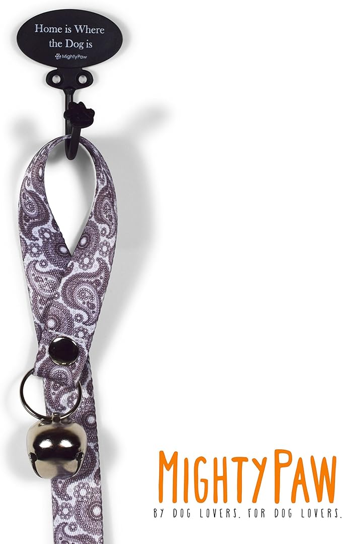 Mighty Paw Designer Dog Doorbell - Tinkle Bell 2.0 - Potty Training Aid - Doggy Bell for Housetraining - Stormy Grey Paisley
