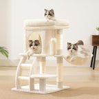 Heybly Cat Tree Tower, Cat condo for Indoor Kittens, Cat House with Wide Plush Top Perch, Ladder, Basket, Sisal-Covered Scratching Posts, Cozy Activity Center for pet, Beige HCT009SM