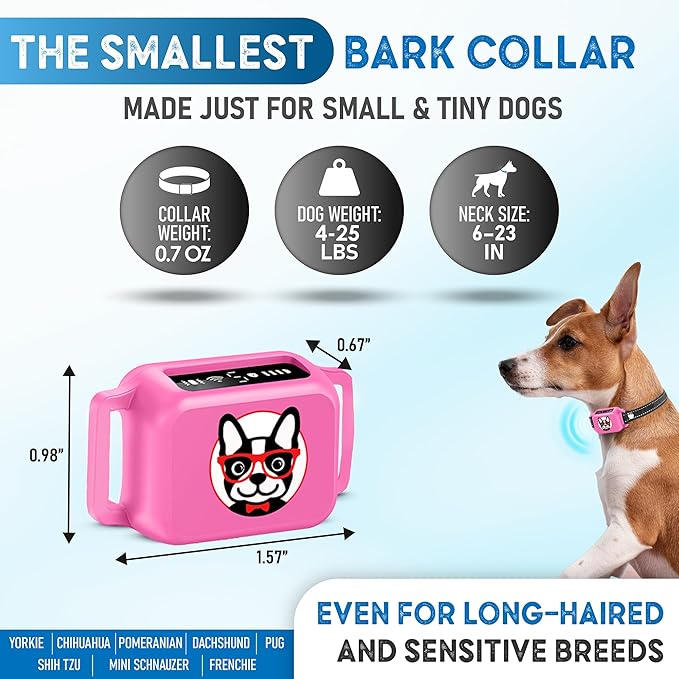 Bark Collar for Small Dogs 5-15 lbs with Magnetic Charging – No Shock, 3 Beep & Vibration Modes, 5 Sensitivity Levels – Humane Stop Anti-Barking Device – Dog Training Bark Collar (Pink)
