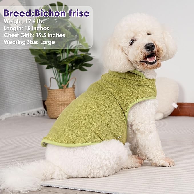 cyeollo Warm Dog Coat Fleece Sherpa Winter Sweater Coats, Turtleneck Dog Jacket Vest for Small Medium Large Dogs with Leash Hole, Soft Reversible Pet Coats for Cold Weather, Green, XL
