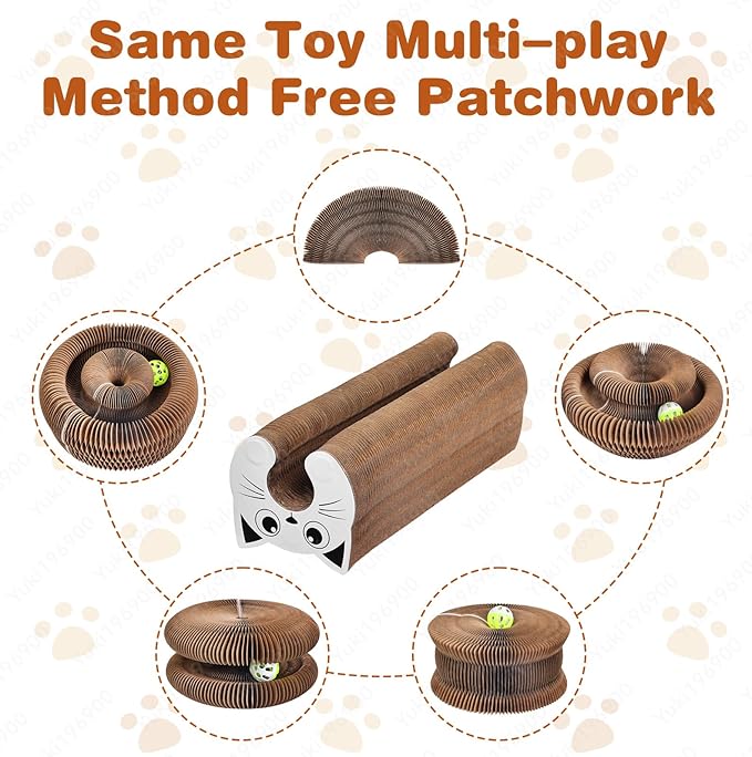 Kitty Curls Cat Toys Magic Organ Cat Scratcher Pad, Interactive Cat Toys for Indoor Cats with Compact Accordion Design and Bell Ball, Helps Relieve Anxiety, Boost Claw Health, Protect Furniture