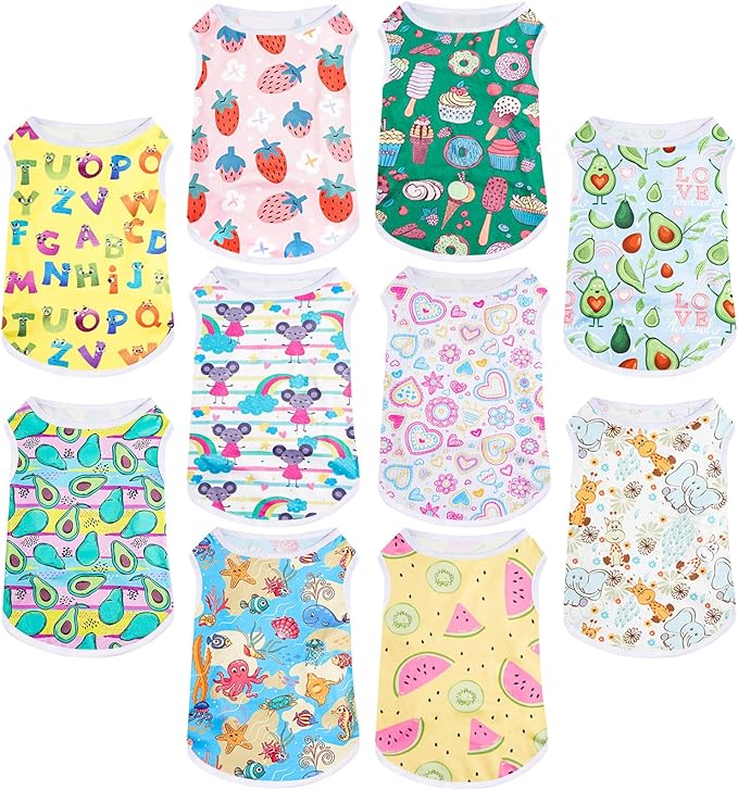 Saintrygo 10 Pcs Lovely Puppy Shirts Print Dog Clothes Breathable Summer Pet Cartoon Dog Shirt Clothes Sweatshirt for Puppy Cartoon Shirt Sweatshirt to Cat(Large)