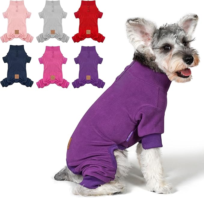 cyeollo Dog Pajamas Fleece Dog Pjs Jumpsuit Thermal Dog Onesie Stretchable Doggie Warm Pet Winter Coat for Small Dogs, Color Purple M