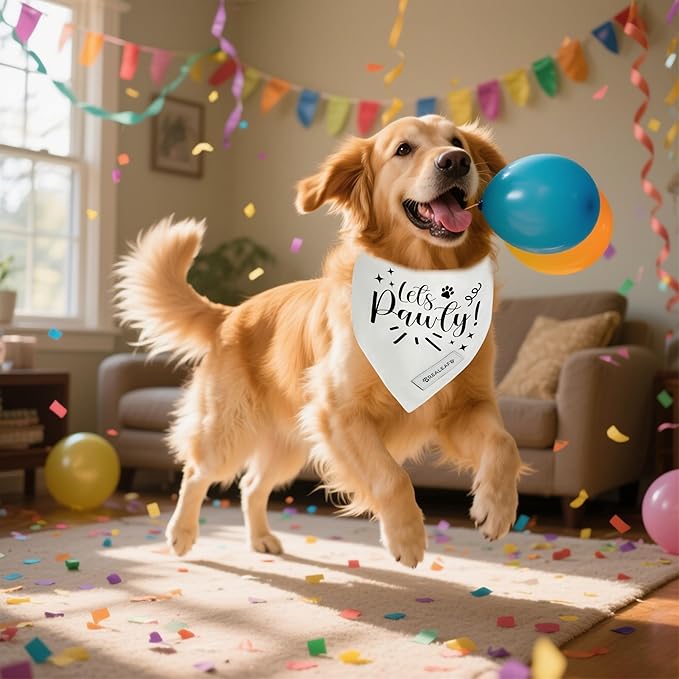 Realeaf Lets Pawty Dog Bandana,Wedding Birthday Party Outfit for Boy and Girl, Premium Durable Fabric, Engagement Announcement for Large and XLarge Dogs (Small)