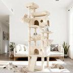 80 Inch Cat Tree, Large Cat Tower with 9 Scratching Posts, 2 Perches, 2 Caves, 2 Basket, 2 Stairs, Extra Large Hammock, Multi-Level Plush Cat Condo for Indoor Cats/Beige