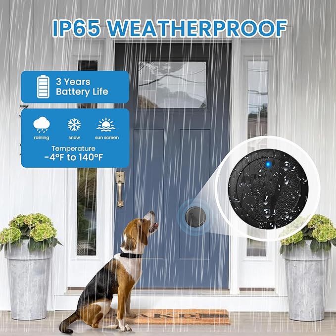 Dog Door Bell for Potty Training, Wireless Doggie Door Bell Operating at 1000 Feet with IP65 Waterproof Touch Button, 58 Melodies & 4 Notification Modes