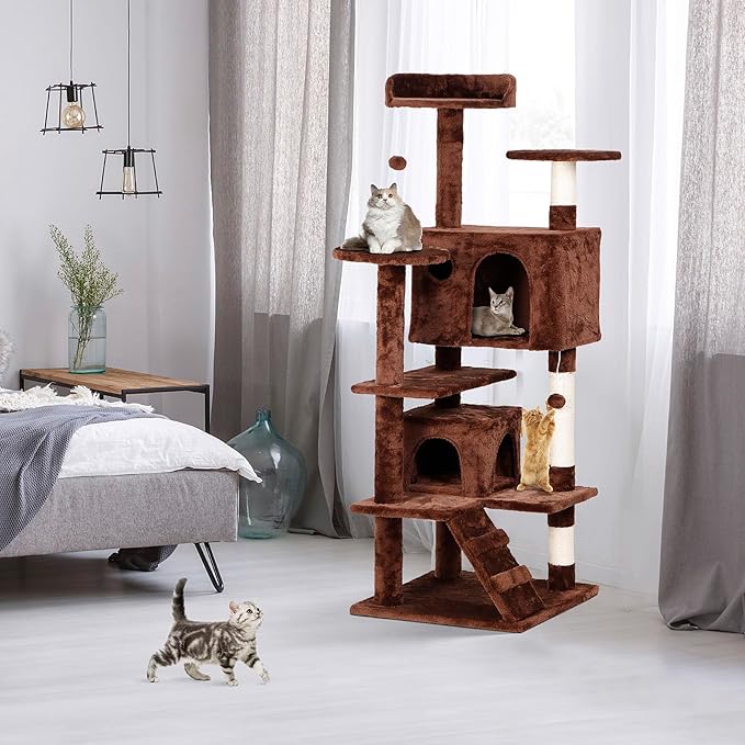 54-Inch Cat Tree Multi-Level Condo Tower Bed Furniture Kitten Play House with Scratching Posts