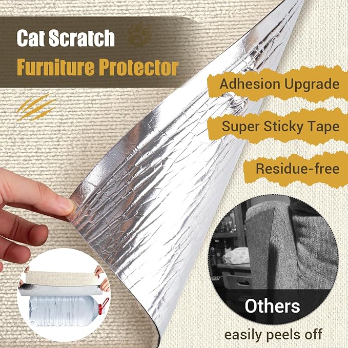 Cat Scratch Couch Furniture Protector, 90" x 16" Trimmable Anti-Scratch Couch Protector from Cat Claws with Double Self-Adhesive Carpet, Great for Sofa & Indoor Wooden Furniture (White)