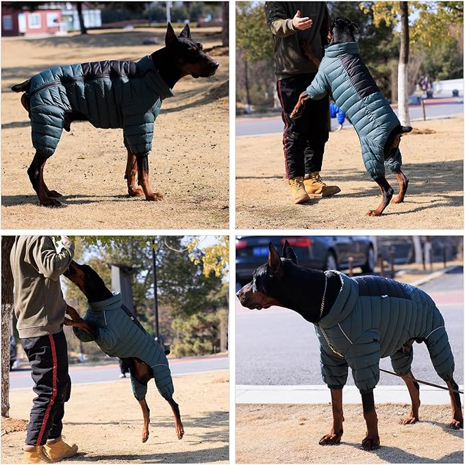 Lovelonglong Dog Coat - Warm Jacket, 4 Legs Covered Waterproof Windproof Reflective Dog Vest, Zippered Adjustable Outdoor Snow Jacket for Small to Large Dogs - ArmyGreen
