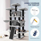Allewie 68 Inches Cat Tree/House and Towers for Big Feline/Scratching Post/Multi-Level Large Kitty Climbing Tree with Condo/Black & Grey