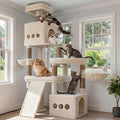 Heybly Cat Tree, 72.4-Inch Anti-Tip Cat Tower for Large Cats, All-in-One Cat Furniture with Spacious Perches, Multiple Interactive Areas, Extra-Large Sisal Scratching Board, Beige HCT060M
