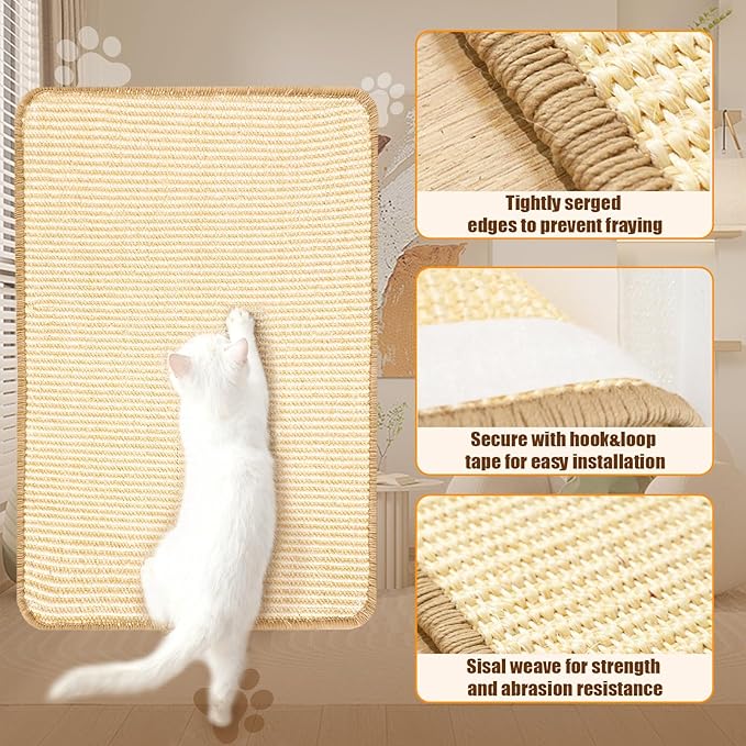 Paceray Cat Scratching Mat, 2 Pack Natural Sisal Scratching Pad for Indoor Cats, Perfect Wall Scratchers with Tape for Couch, Sofa and Carpet Protection (23.6" x 15.7")