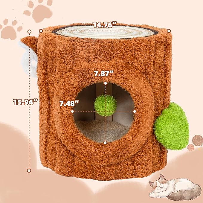 NUNU LAB Small Cat Tree for Indoor Cat- Natural Solid Wood Cat Tree Tower with Perch & Hideout, Compact Cat Condo with Sisal Scratching Post, Indoor Cat Furniture for Kittens & Small Cats (Green)