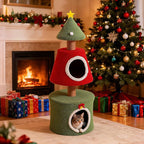 COSIEST 40in Tall Christmas Cat Tree Tower for Cats, Multi-Level Cat Tree House with Sisal Scratching Posts, Unique Kitty Condo & Kittens Play Activity Center for Christmas Decor, Red & Green