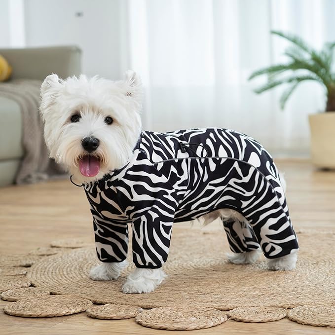 Fleece Dog Coat for Small Medium Dog,Pullover Pajamas Jumpsuit Bodysuit Puppy Coats with Legs, Pet Windproof Warm Cold Weather Jacket Full Body Vest Cozy Snowsuit Outfit Clothes (Zebra Striped, XL)