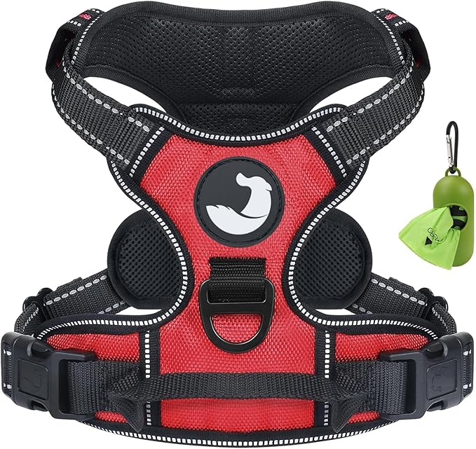 Joytale No Pull Dog Harness for Large Dogs, Reflective Pet Vest with 2 Leash Clips, Adjustable Soft Padded Harnesses with Easy Control Handle for Training and Walking, Red, L