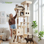 Globlazer Multi-Level Tall Cat Tower 83 inch Sturdy Extra Large Heavy Duty Cat Tree for Indoor Large Adult Cats Kittens with 2 Cat Condo, 8 Scratching Post, 2 Hammock, S83G, Beige