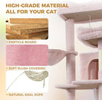 Pink 68 Inches Multi-Level Large Cat Tree, Cat Tree Tower for Indoor Cats Large Adult with Condo/Cozy Plush ‌Pussycat Perches/Sisal Scratching Posts for Cats to Play and Sleep