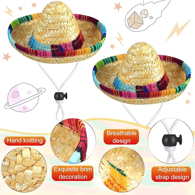 8 Pcs Mexican Dog Costume Sombrero Mexican Hats Dog Sombrero Hats and Colorful Stripe Dog Bandana Pet Triangle Bib Pet Scarf for Fiesta Cinco de Mayo Pets Accessories