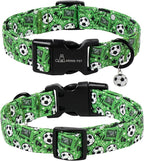 ARING PET Soccer Dog Collar, Cute Green Doggy Collars with Quick Release Buckle for Puppy Small Medium Large Boy Girl Dogs-XL