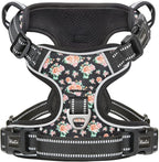 HEELE Dog Harness, No Pull Adjustable Padded Reflective Harness for Small Medium Large Dogs with Handle for Walking Training, Flower-Black, M