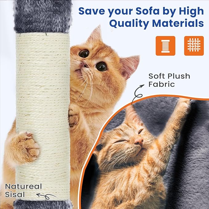 Cat Tree 82 in Multi-Level Cat Tower for Indoor Cats, Heavy Duty Large Cat Tree with Sisal Scratching Posts, Hammock, 2 Perches, 2 Condos, 2 Hanging Baskets, Dark Grey