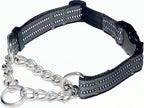 Martingale Collars for Dogs, Heavy Duty Stainless Steel Chain Training Collar, Reflective Nylon Adjustable Collar with Quick Release Buckle, Suitable for Puppy Medium Large Dogs (Gray, M)