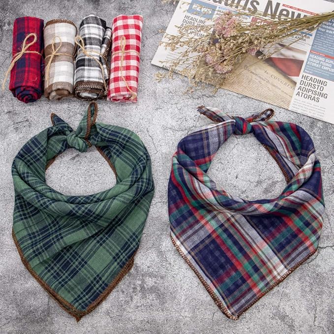 Christmas Dog Bandanas, 6PCS Plaid Holiday Dog Bandanas for Boy Girl, Washable Reversible Cotton Bibs Scarf, Adjustable Square Pet Kerchief Birthday Christmas Gift for Small to Large Dogs Puppy Cats
