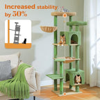 PETEPELA 69" Tall Cat Tree for Indoor Large Cats, Cat Tower for Adult Cats with Big Hammock, Cat Climbing Tree Tower with Scratching Posts, Condo House and Large Top Perch, Green