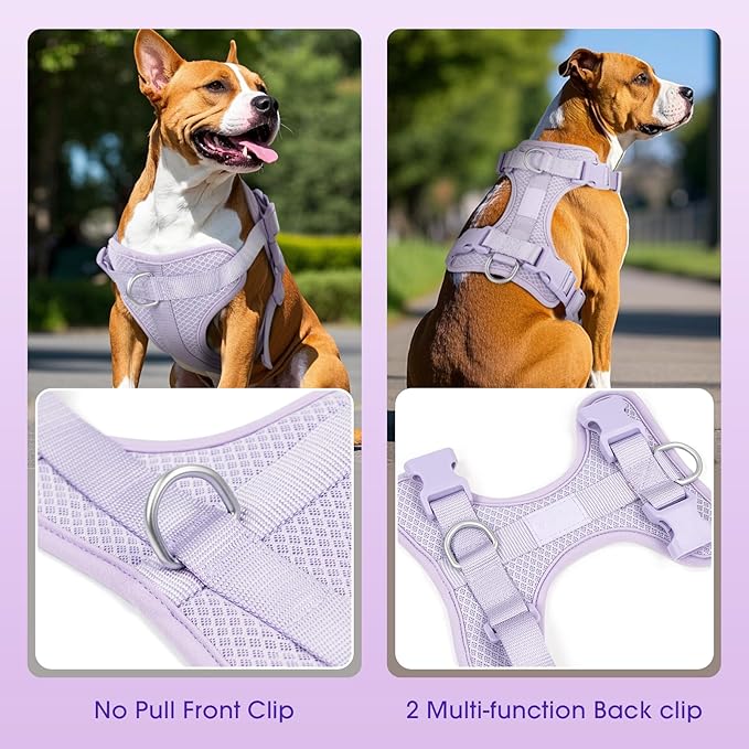 Wisedog Dog Harness Medium Sized, Pet Vest with Front Clip, Adjustable Puppy Harness with 3 Fast Release Buckles[Easy to Put on & Take Off] (Lilac, L)