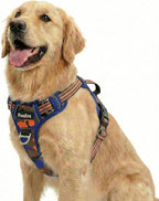 Funfox Dog Harness No Pull, Adjustable Pet Vest Harness, Super Soft Material with Vertical Handle Easy Control, Reflective Night Walking, 2 Leash Clips for Large Dogs, Camo Orange, L