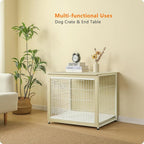 DWANTON Dog Crate Furniture with Cushion, Wooden Kennel Table with Double Doors, Indoor Dog House, Medium Size, 32.5" L, White Oak