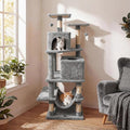 PETSITE 57-inch Modern Cat Tree, Multi-Level Cat Tower with 2 Comfy Condos, Sisal Scratching Posts, Plush Top Perch, Snug Hammock, and Dangling Balls, Ideal for Indoor Cats and Kittens (Grey)