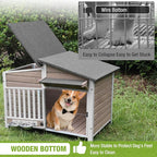 GUTINNEEN Dog House Outdoor or Indoor with Anti-Chewing Metal Frame, Dog Kennel with Bowls, Weatherproof Dog Shelter with Removable Floor, PVC Door Curtain for Small Medium Dogs (Light Brown)
