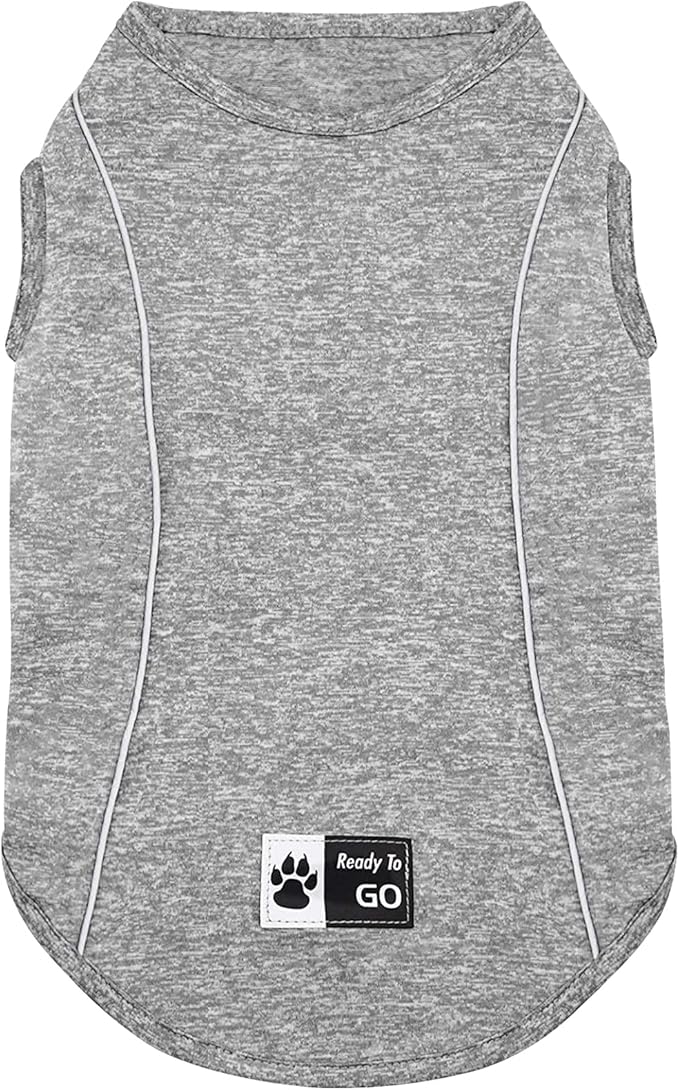 KYEESE Reflective Dog Shirt, Lightweight Sun Protection Dog T Shirts for Small Dogs, Breathable Sleeveless Puppy Tank Top High Visibility Summer Dogs Clothes for Night Walking Outdoor, Grey, S