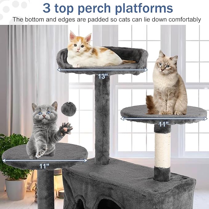 Cat Tree 70 Inches Cat Tower for Indoor Cats Multi-Level Cat Condo with Litter Box Enclosure,Scratching Posts for Indoor Cats (Ashy)