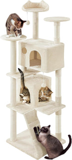 Topeakmart Cat Tree, 80-Inch Cat Tower for Indoor Cats, Multi-Level Cat Condo w/Scratching Posts, Padded Perches and Ladder, Cat Stand House Cat Furniture, Beige