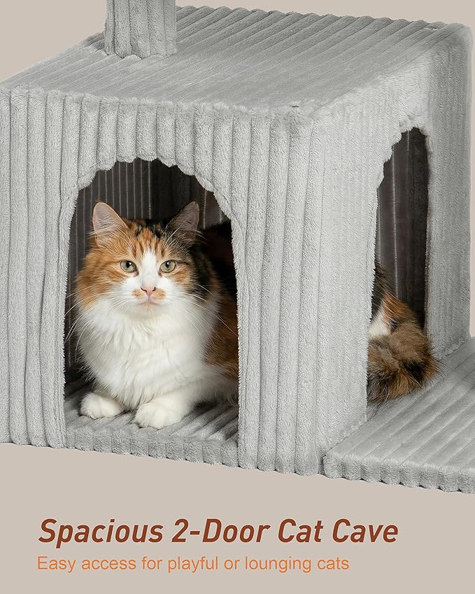 Cat Tree for Large Cat, 20.9 * 15.7in Large Perch Bed for Adult Cats, 22.8in Cat Tower with Scratching Post, Cat Condo with 2-Door for Indoor Cats, Light Gray