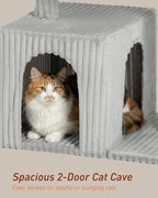 Cat Tree for Large Cat, 20.9 * 15.7in Large Perch Bed for Adult Cats, 22.8in Cat Tower with Scratching Post, Cat Condo with 2-Door for Indoor Cats, Light Gray
