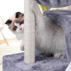 37.4" Cat Tree Tower with Twin Cat Condos for Indoor Cats, All-in-One Activity Center with Cat Scratching Post Cozy Sleeping Perch Hammock and Toy Balls,Grey