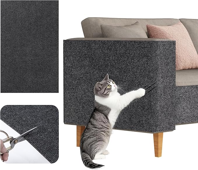 Cat Scratch Couch Protector, Adhesive Scratcher Pad Deterrent for Furniture, DIY Cat Climbing Scratch Pad for Indoor Cats (Grey, 31.5''x19.7'')