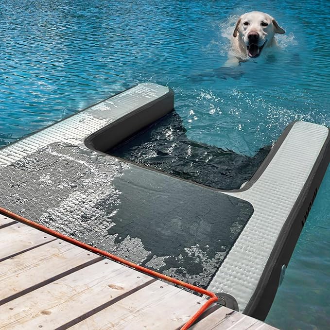 AWSUM Inflatable Dog Water Ramp Extra Large Dog Boat Ramp Floating for Dogs Up to Large 250LBS On Water Float Ladder Steps for Pool, Dock, Lake, Black/Grey