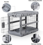 Collapsible Dog Crate for Large Dogs - 36"L Heavy Duty Dog Kennel No Tools Required with 4 Sides Steel Foldable Cage for Dogs Indoor Furniture, Portable Carrier with 2 Smooth Wheels, Gunmetal